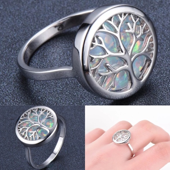 Created Opal Tree Of Life Statement Fashion Ring - Picture 2 of 6